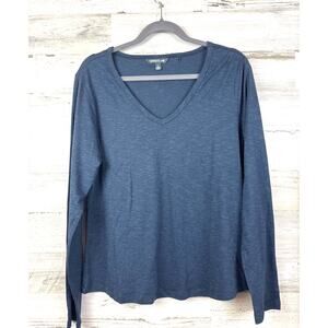 Toad & Co Womens L Blue Thin Stripe V Neck Long Sleeve Lightweight Casual Top